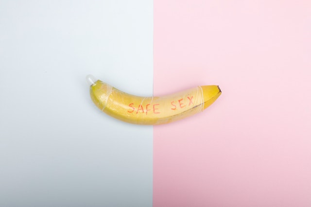 Banana on a blue and pink background